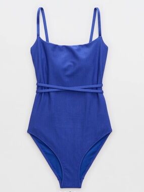 Aerie Shine Rib Strappy Scoop Full Coverage One Piece Swimsuit - Size Medium